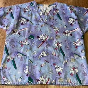 Y2K Uniform Scrub Top Dancing Teeth Dental Tooth Print